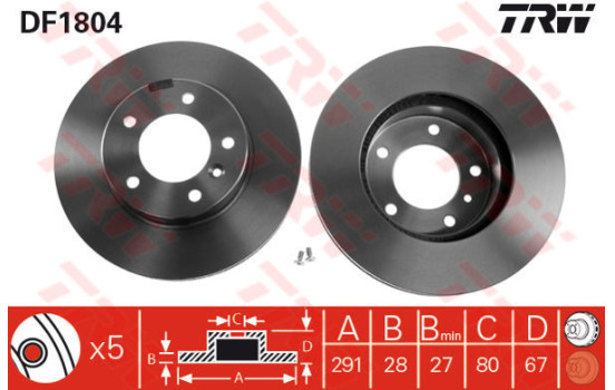 Disco de freno delantero DF1804 TRW