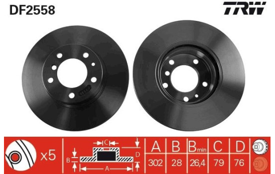 Disco de freno delantero DF2558 TRW, Imagen 2