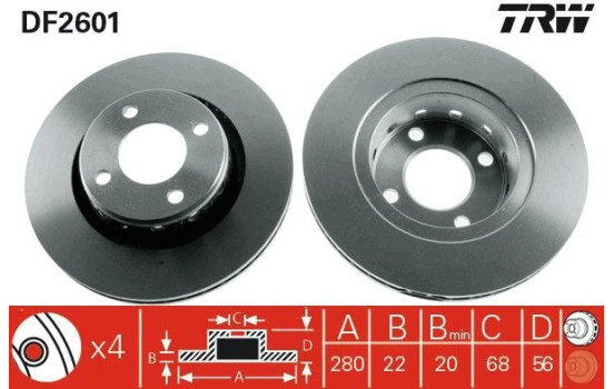 Disco de freno delantero DF2601 TRW, Imagen 2