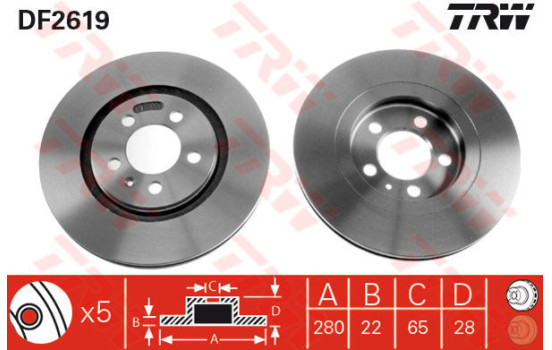 Disco de freno delantero DF2619 TRW
