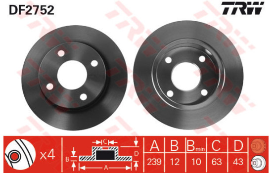 Disco de freno delantero DF2752 TRW