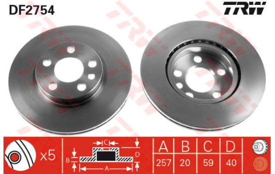 Disco de freno delantero DF2754 TRW