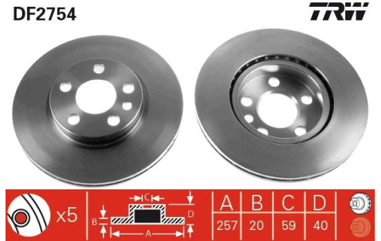Disco de freno delantero DF2754 TRW, Imagen 2