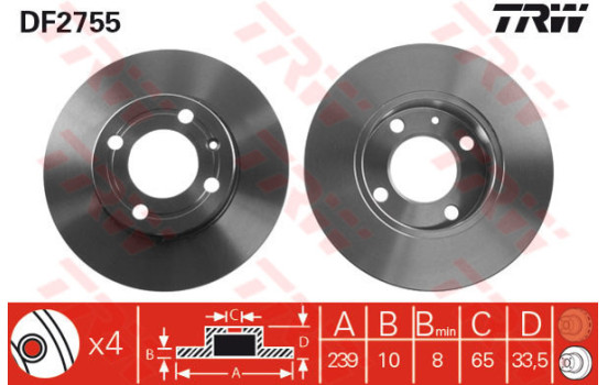 Disco de freno delantero DF2755 TRW