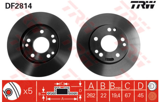 Disco de freno delantero DF2814 TRW