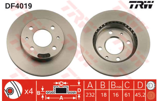 Disco de freno delantero DF4019 TRW