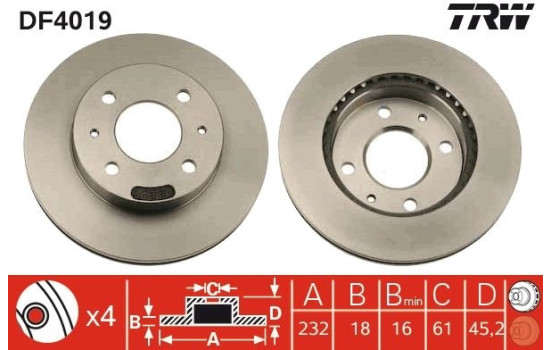 Disco de freno delantero DF4019 TRW, Imagen 2