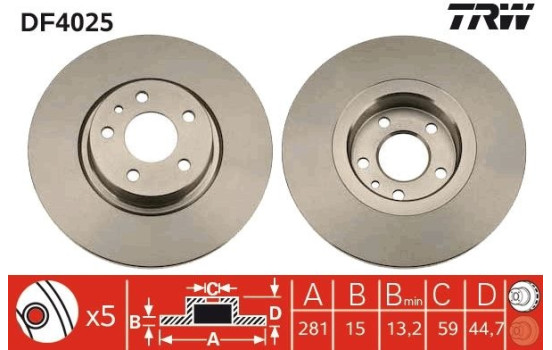 Disco de freno delantero DF4025 TRW, Imagen 2
