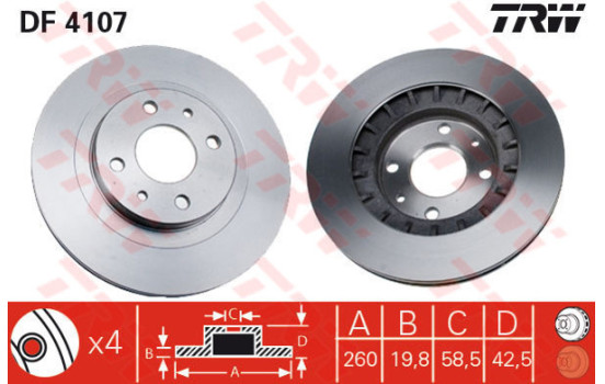 Disco de freno delantero DF4107 TRW