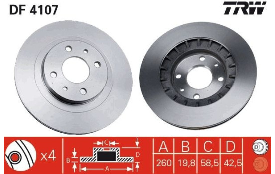Disco de freno delantero DF4107 TRW, Imagen 2