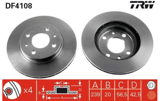 Disco de freno delantero DF4108 TRW