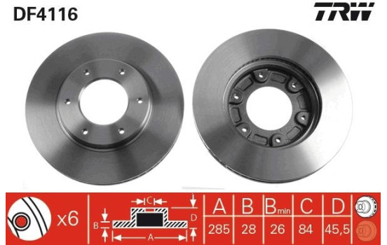 Disco de freno delantero DF4116 TRW, Imagen 2