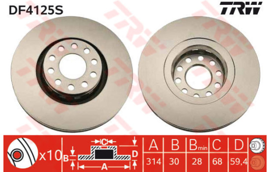 Disco de freno delantero DF4125S TRW