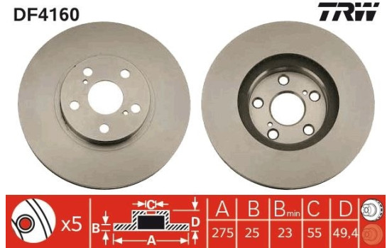 Disco de freno delantero DF4160 TRW