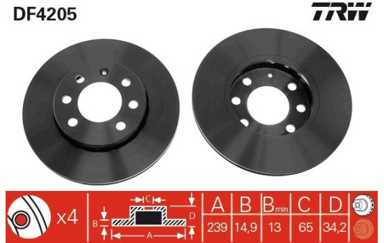 Disco de freno delantero DF4205 TRW, Imagen 2
