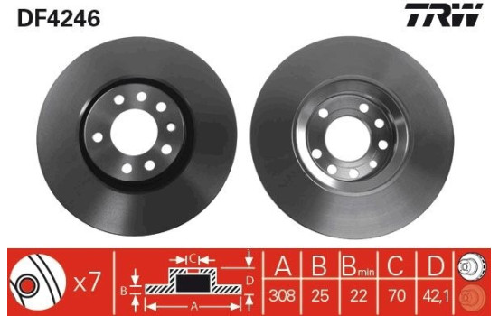 Disco de freno delantero DF4246 TRW, Imagen 3