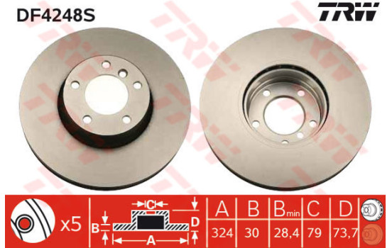 Disco de freno delantero DF4248S TRW
