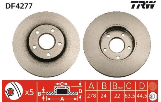 Disco de freno delantero DF4277 TRW, Imagen 3