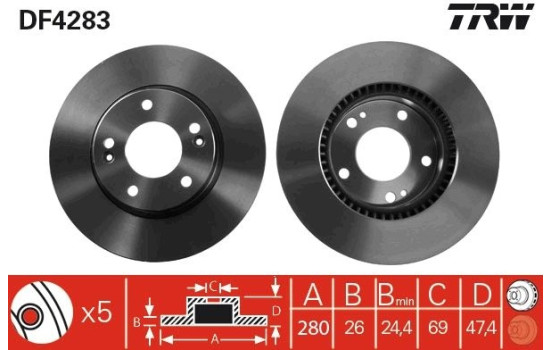Disco de freno delantero DF4283 TRW, Imagen 3
