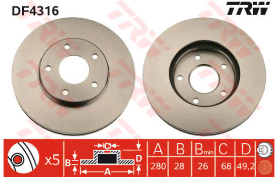 Disco de freno delantero DF4316 TRW