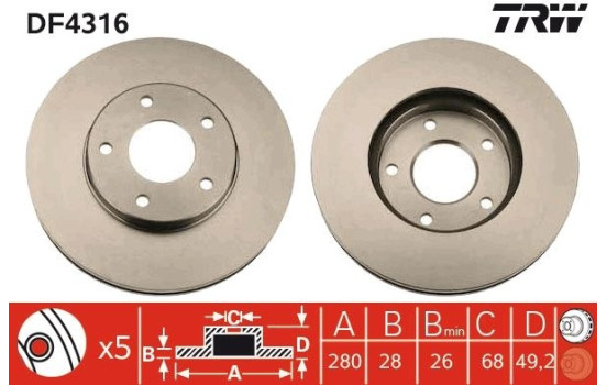 Disco de freno delantero DF4316 TRW, Imagen 2