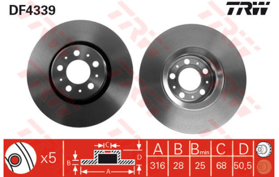 Disco de freno delantero DF4339 TRW