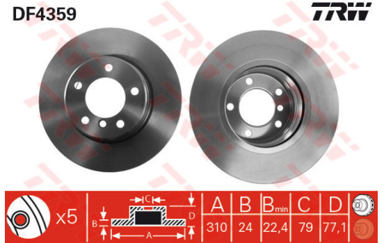 Disco de freno delantero DF4359 TRW