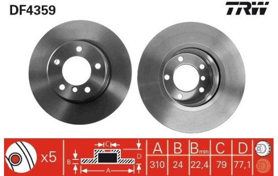 Disco de freno delantero DF4359 TRW, Imagen 2
