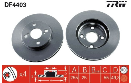 Disco de freno delantero DF4403 TRW, Imagen 2