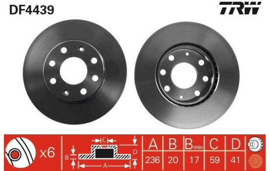 Disco de freno delantero DF4439 TRW, Imagen 2