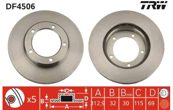 Disco de freno delantero DF4506 TRW, Imagen 2