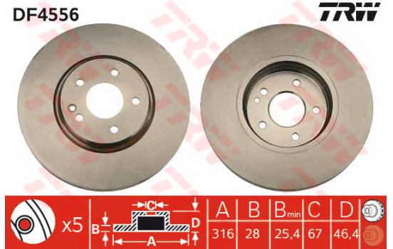 Disco de freno delantero DF4556 TRW
