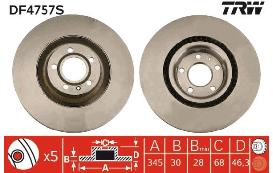 Disco de freno delantero DF4757S TRW