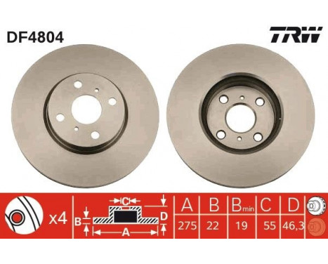 Disco de freno delantero DF4804 TRW