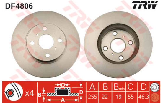 Disco de freno delantero DF4806 TRW