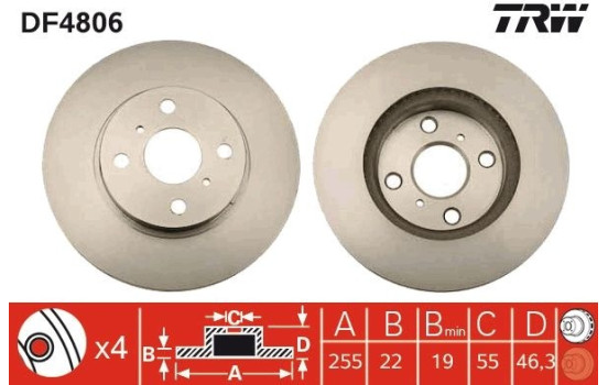 Disco de freno delantero DF4806 TRW, Imagen 2