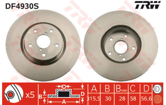 Disco de freno delantero DF4930S TRW