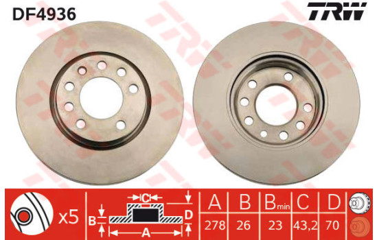 Disco de freno delantero DF4936 TRW