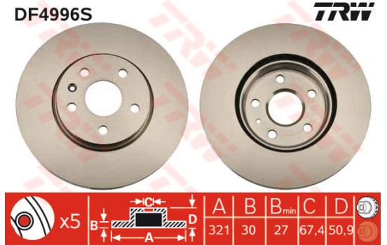 Disco de freno delantero DF4996S TRW