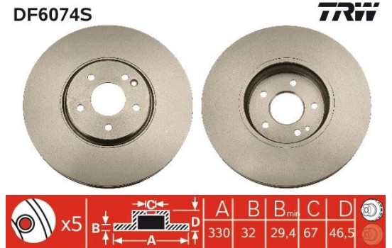 Disco de freno delantero DF6074S TRW, Imagen 2