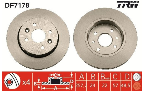 Disco de freno delantero DF7178 TRW, Imagen 3