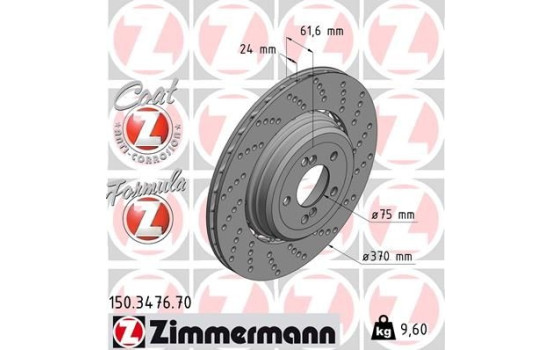 Disco de freno Fórmula Z derecho 150.3476.70 Zimmermann, Imagen 2