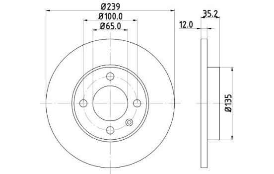 Disco de freno recubierto 53908PRO 8DD 355 100-131 Hella