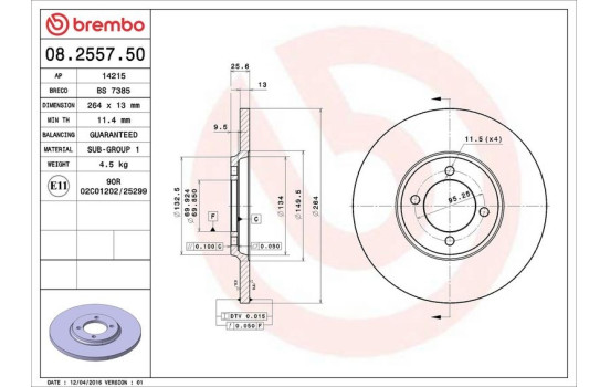Disco de freno trasero 08.2557.50 Brembo, Imagen 4