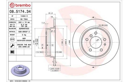 Disco de freno trasero 08.5174.34 Brembo, Imagen 4