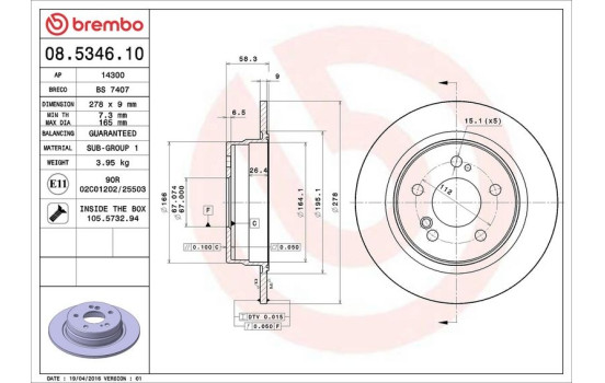 Disco de freno trasero 08.5346.10 Brembo, Imagen 4