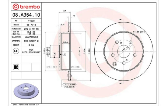 Disco de freno trasero 08.A354.10 Brembo, Imagen 3