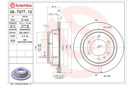 Disco de freno trasero 09.7377.10 Brembo, Imagen 4