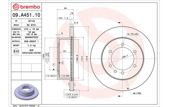 Disco de freno trasero 09.A451.10 Brembo, Imagen 3
