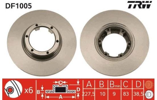 Disco de freno trasero DF1005 TRW